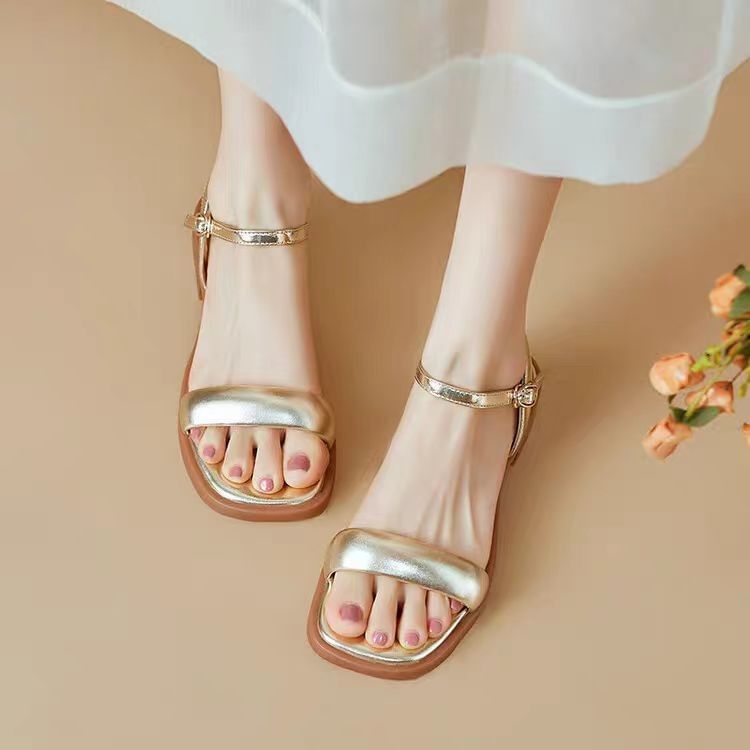 Leather Faux Metallic Sandals