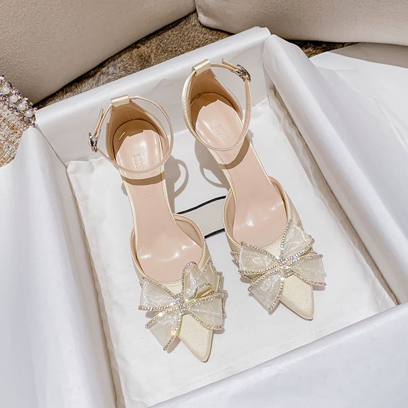 High Heel Bow Accent Pointed Sandals (Various Designs)