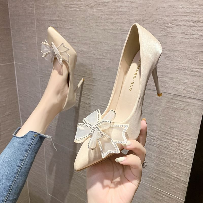 High Heel Bow Accent Pointed Sandals (Various Designs)