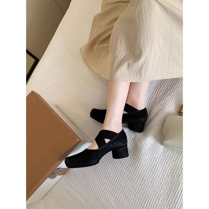 Block Leather Designs) Genuine (Various Heel Pumps