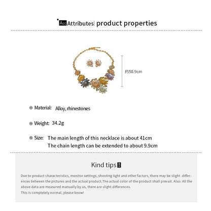 Floral Rhinestone Alloy Choker / Stud Earring