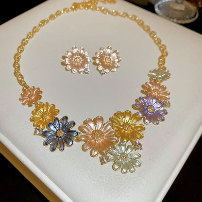 Floral Rhinestone Alloy Choker / Stud Earring