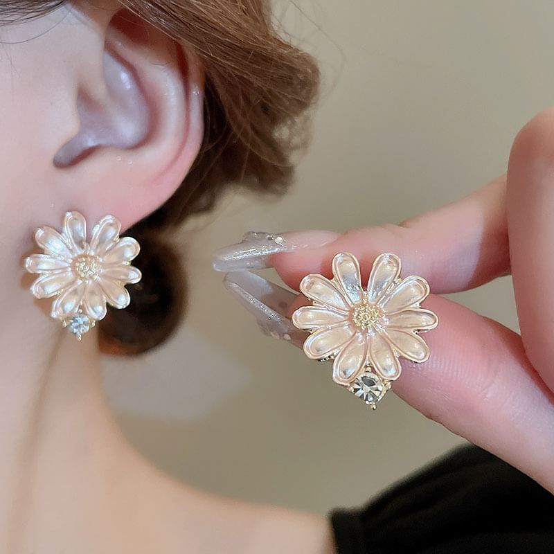 Floral Rhinestone Alloy Choker / Stud Earring
