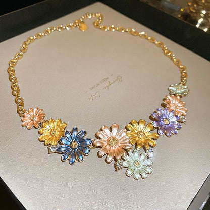 Floral Rhinestone Alloy Choker / Stud Earring