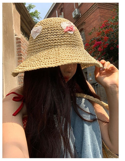 Hat Applique Straw Heart