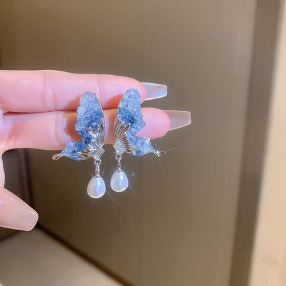 Butterfly / Faux Pearl Faux Crystal Alloy Earring (Various Designs)