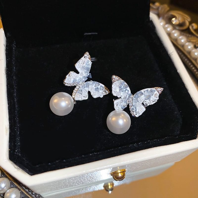 Butterfly / Faux Pearl Faux Crystal Alloy Earring (Various Designs)