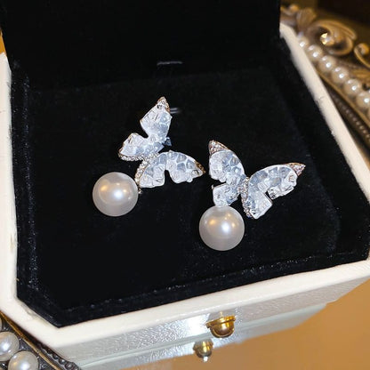 Butterfly / Faux Pearl Faux Crystal Alloy Earring (Various Designs)