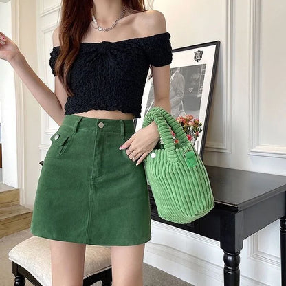 High A-Line Plain Skirt Mini Denim Waist