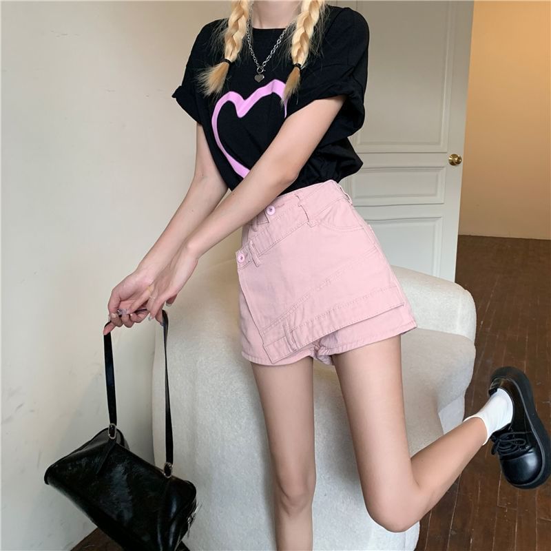 Skort Asymmetrical Waist Denim High