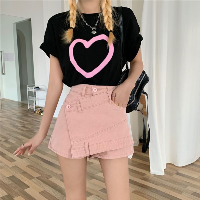 Skort Asymmetrical Waist Denim High