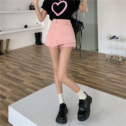 Skort Asymmetrical Waist Denim High