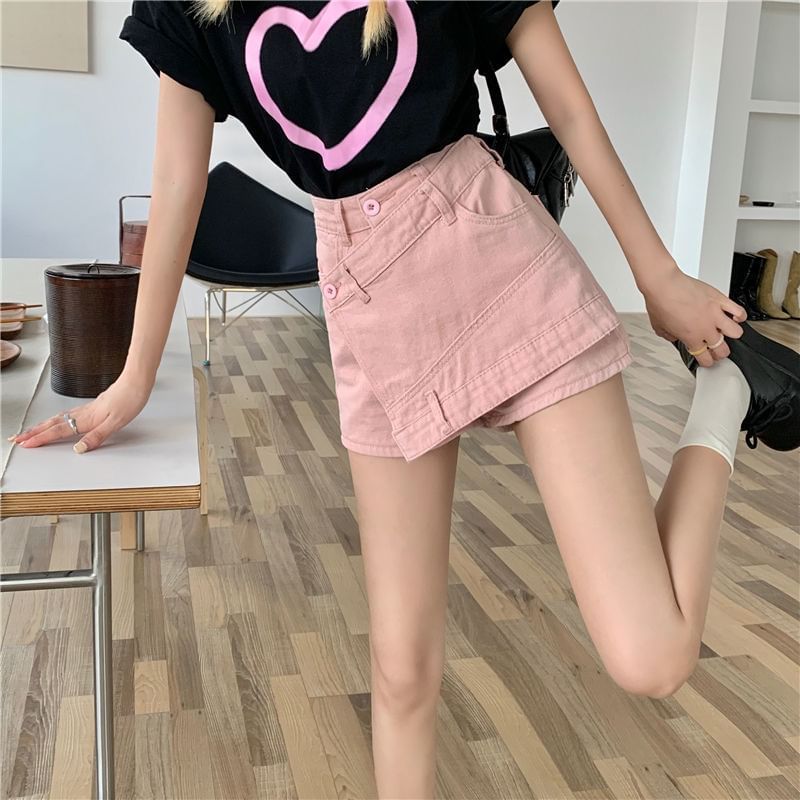 Skort Asymmetrical Waist Denim High