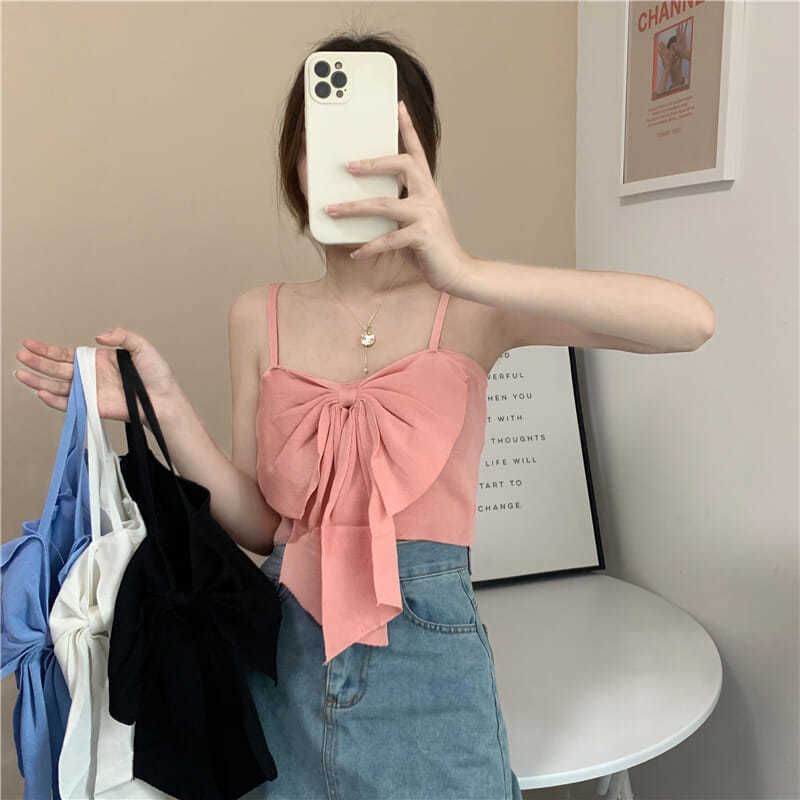 Cropped Top Camisole Plain Bow
