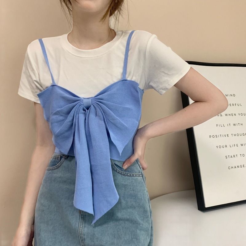 Cropped Top Camisole Plain Bow