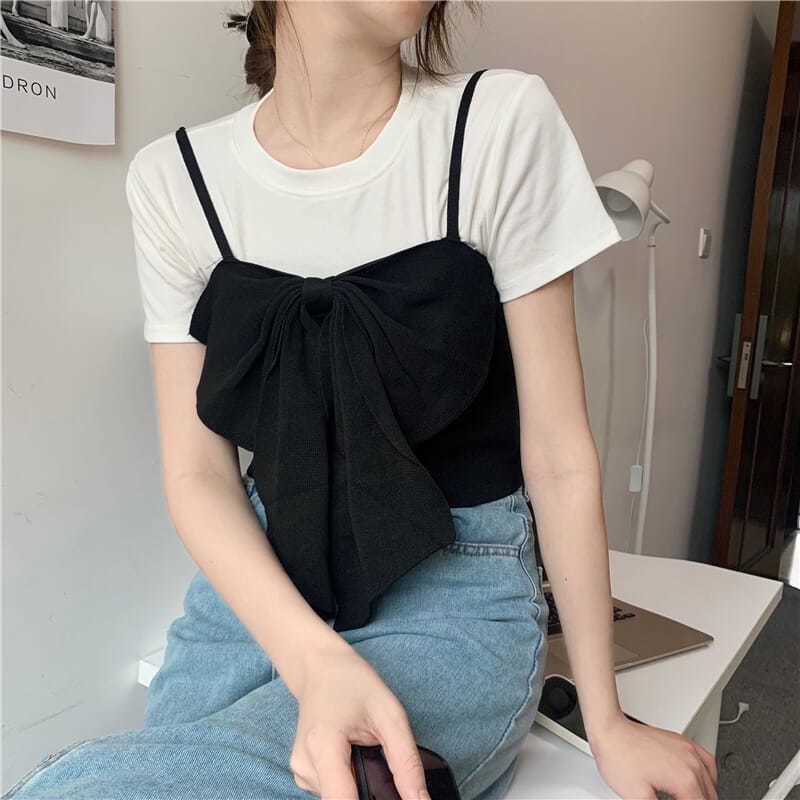 Cropped Top Camisole Plain Bow