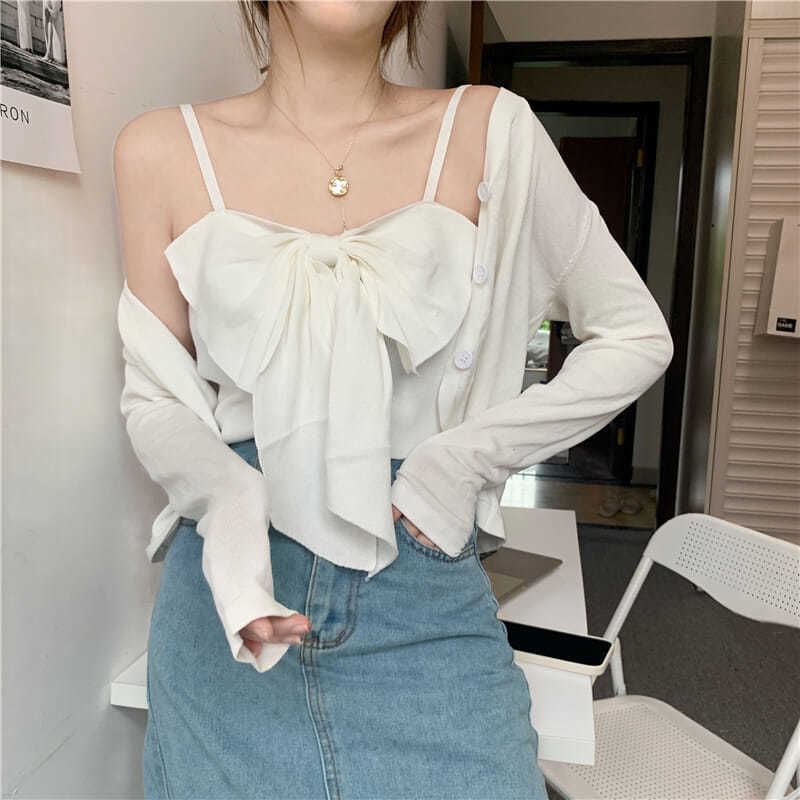 Cropped Top Camisole Plain Bow