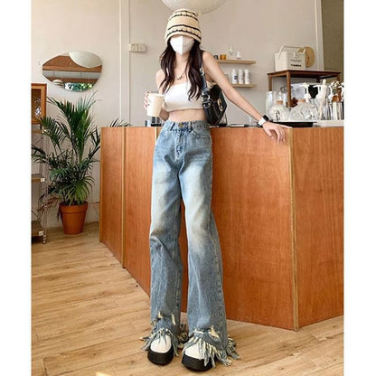 Waist Jeans High Wide Leg Ripped