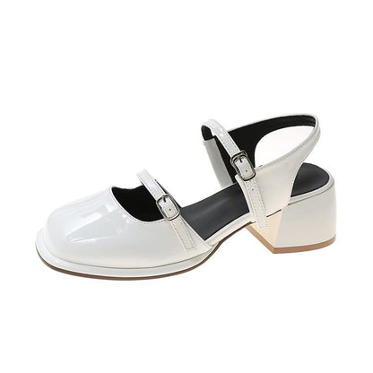 Slingback Toe Block Mary Heel Patent Pumps Square D'Orsay Leather Jane