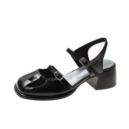 Slingback Toe Block Mary Heel Patent Pumps Square D'Orsay Leather Jane
