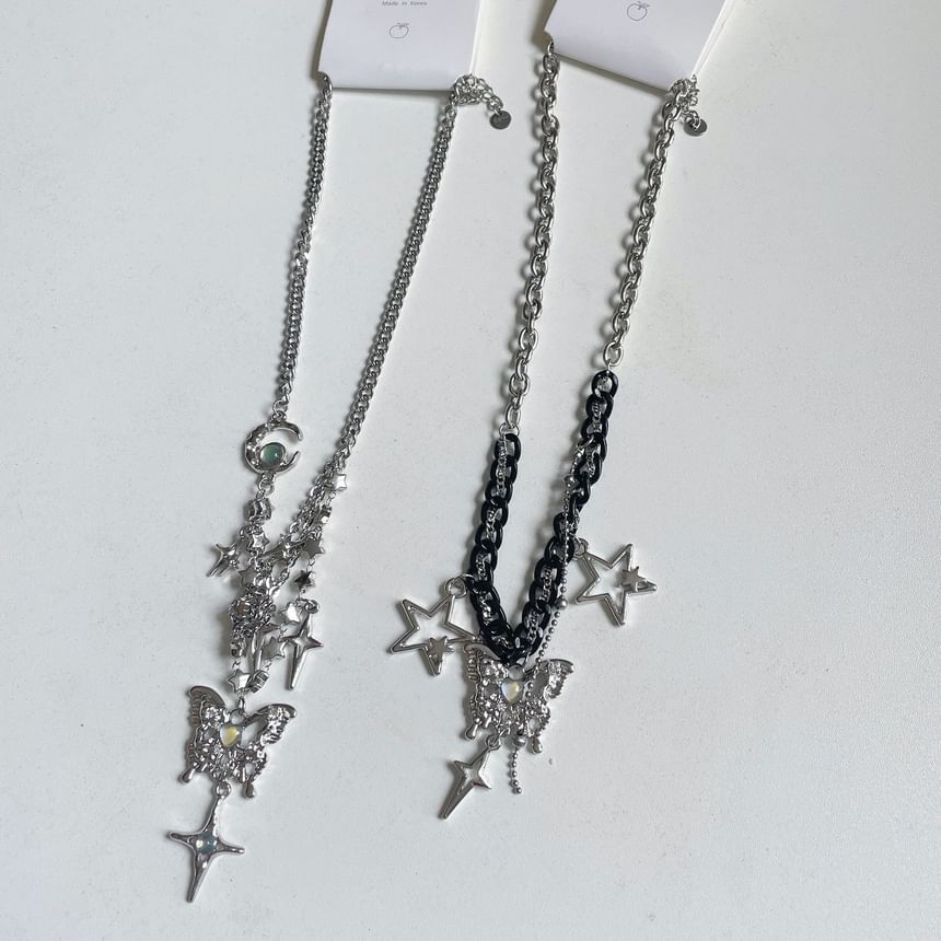Butterfly Pendant Star Fringed Necklace