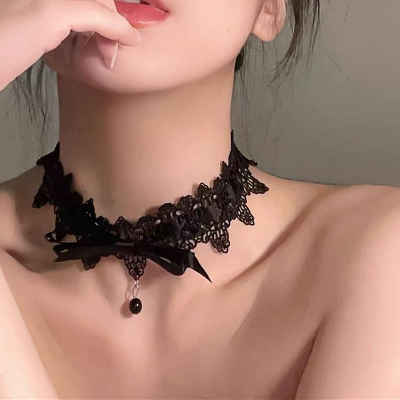 Pendant Bow Lace Choker Bead