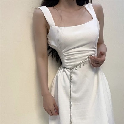 Waist Chain Fringed Faux Belt Pearl