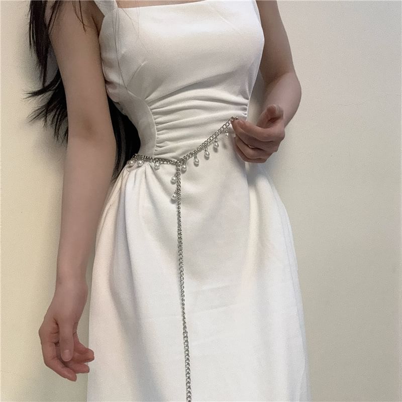 Waist Chain Fringed Faux Belt Pearl