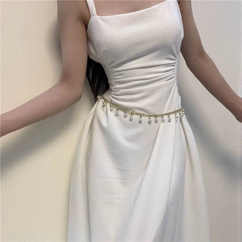 Waist Chain Fringed Faux Belt Pearl