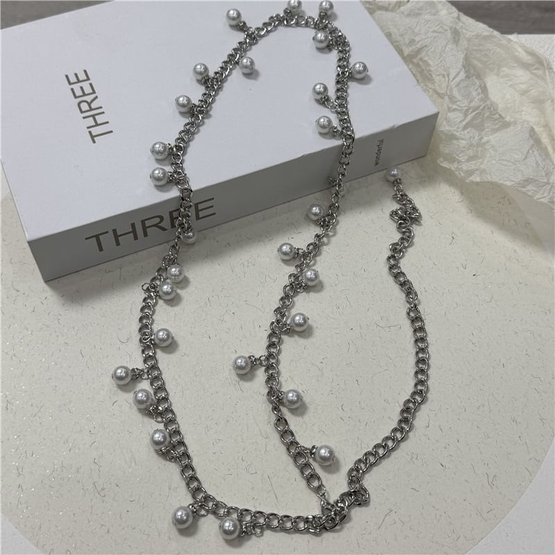 Waist Chain Fringed Faux Belt Pearl