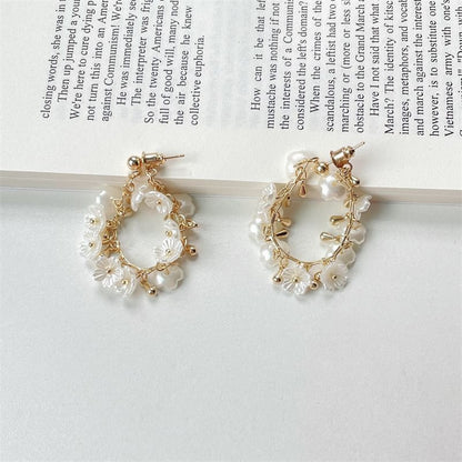 Pearl Faux Fringed Earring Floral Hoop