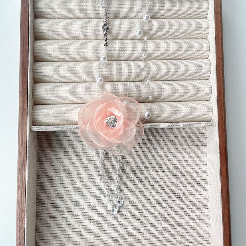 Faux Floral Necklace Pearl Fringed