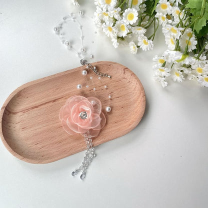 Faux Floral Necklace Pearl Fringed