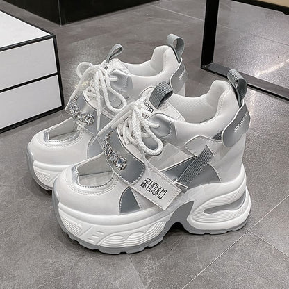 Wedge Hidden Cutout Sneakers Rhinestone Panel Platform
