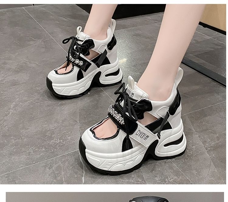 Wedge Hidden Cutout Sneakers Rhinestone Panel Platform