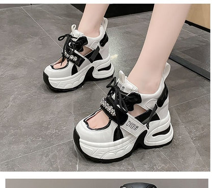 Wedge Hidden Cutout Sneakers Rhinestone Panel Platform