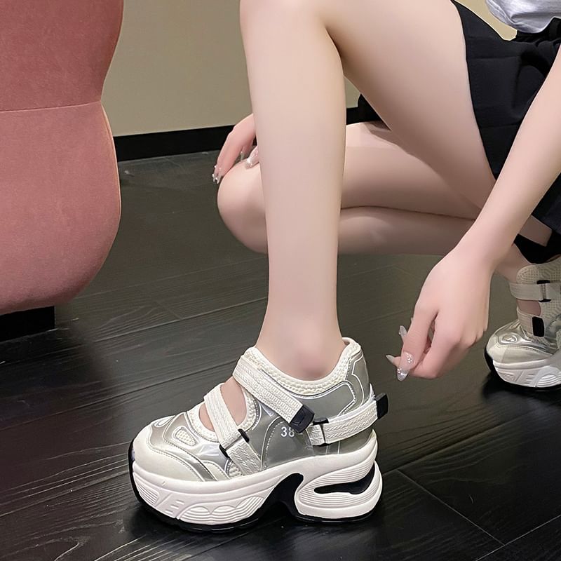 Hidden Panel Wedge Sneakers Platform Cutout Mesh