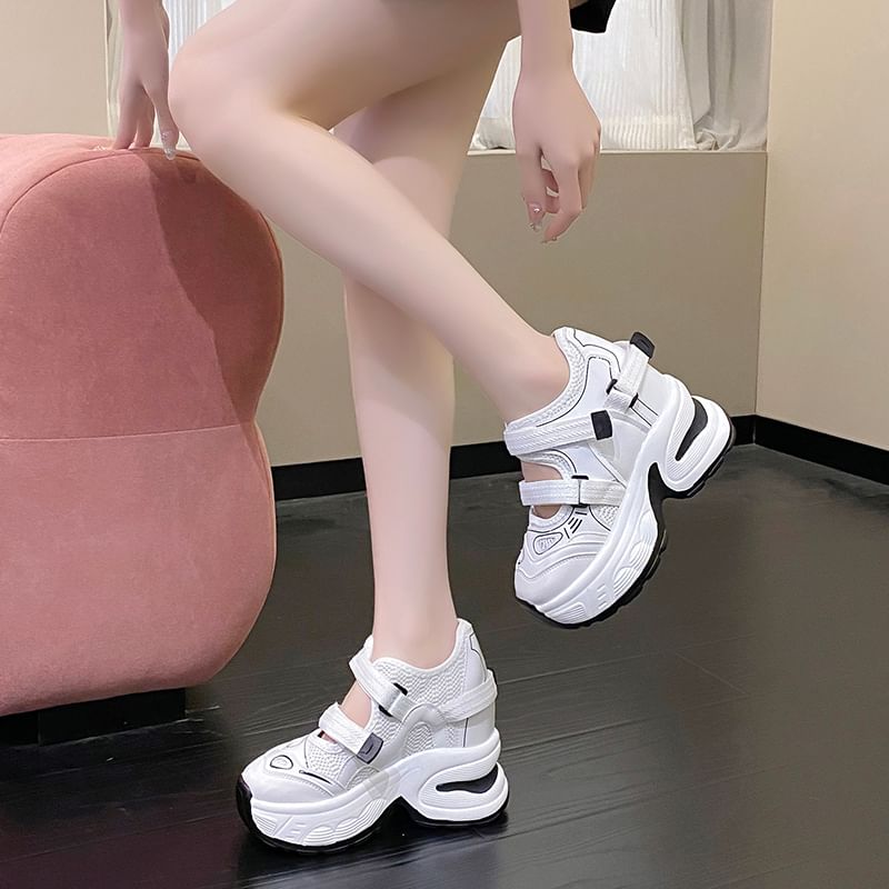 Hidden Panel Wedge Sneakers Platform Cutout Mesh