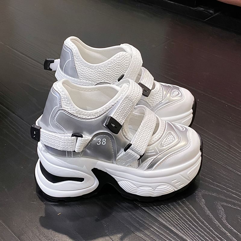 Hidden Panel Wedge Sneakers Platform Cutout Mesh