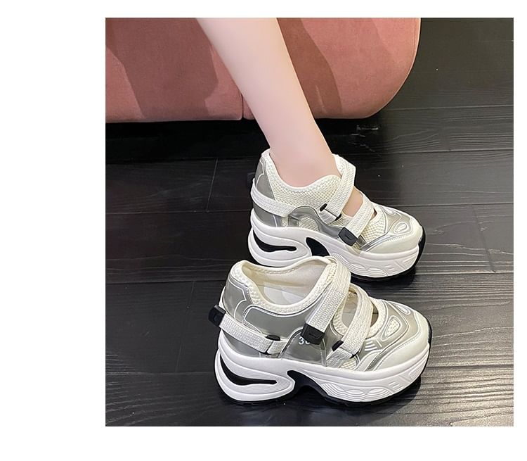 Hidden Panel Wedge Sneakers Platform Cutout Mesh