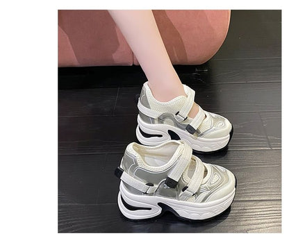 Hidden Panel Wedge Sneakers Platform Cutout Mesh