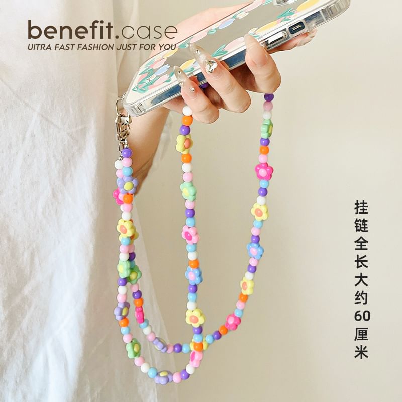 Crystal Floral Lanyard Phone Faux Bead