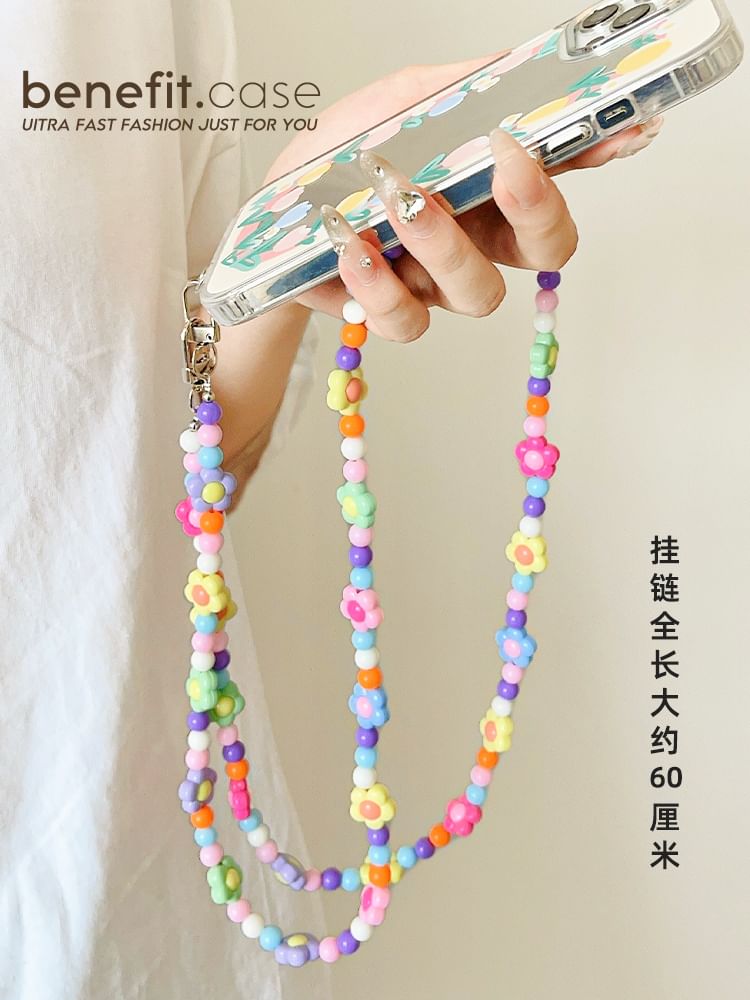 Crystal Floral Lanyard Phone Faux Bead