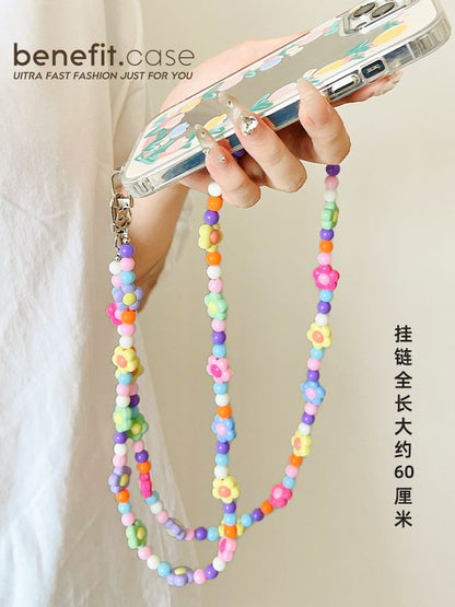 Crystal Floral Lanyard Phone Faux Bead