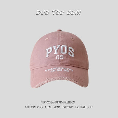 Baseball Cap Lettering Embroidered Frayed