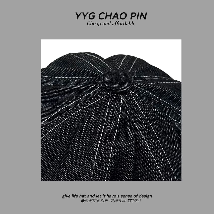 Embroidered Newsboy Cap Apple