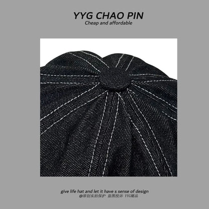 Embroidered Newsboy Cap Apple