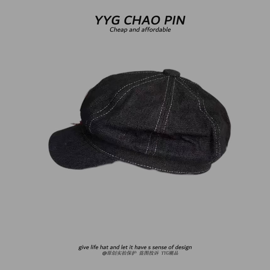 Embroidered Newsboy Cap Apple