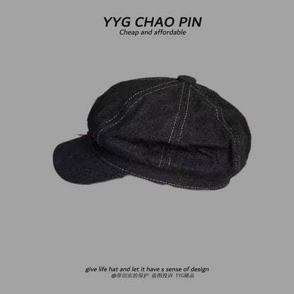 Embroidered Newsboy Cap Apple