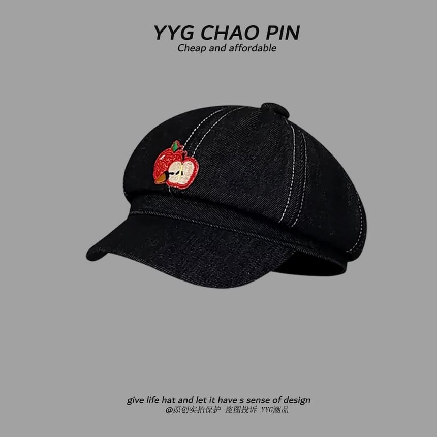 Embroidered Newsboy Cap Apple